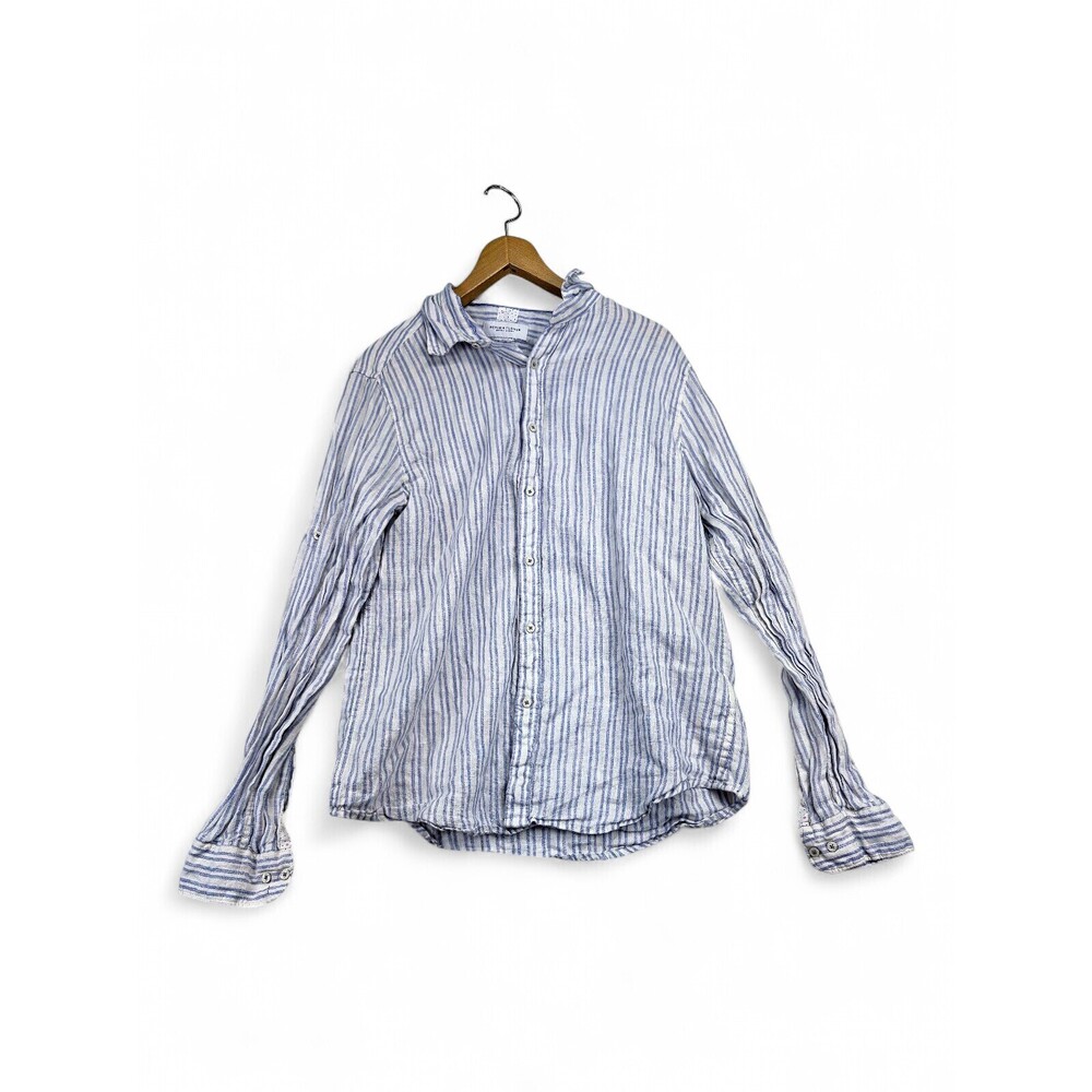 Denim & Flowers Women's Linen Striped Button-Down Shirt L